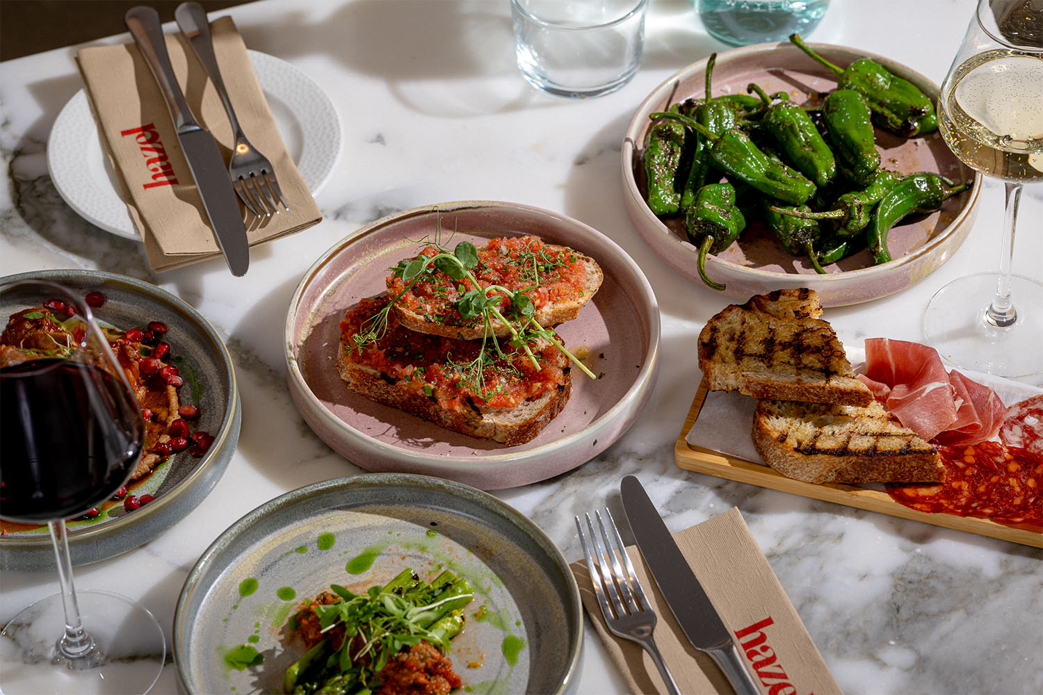 Starter dishes and wine